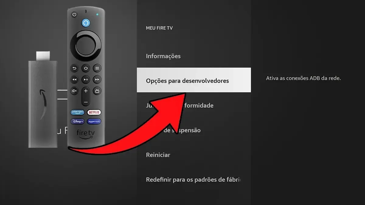 Menu Opções para desenvolvedores no Fire TV Stick