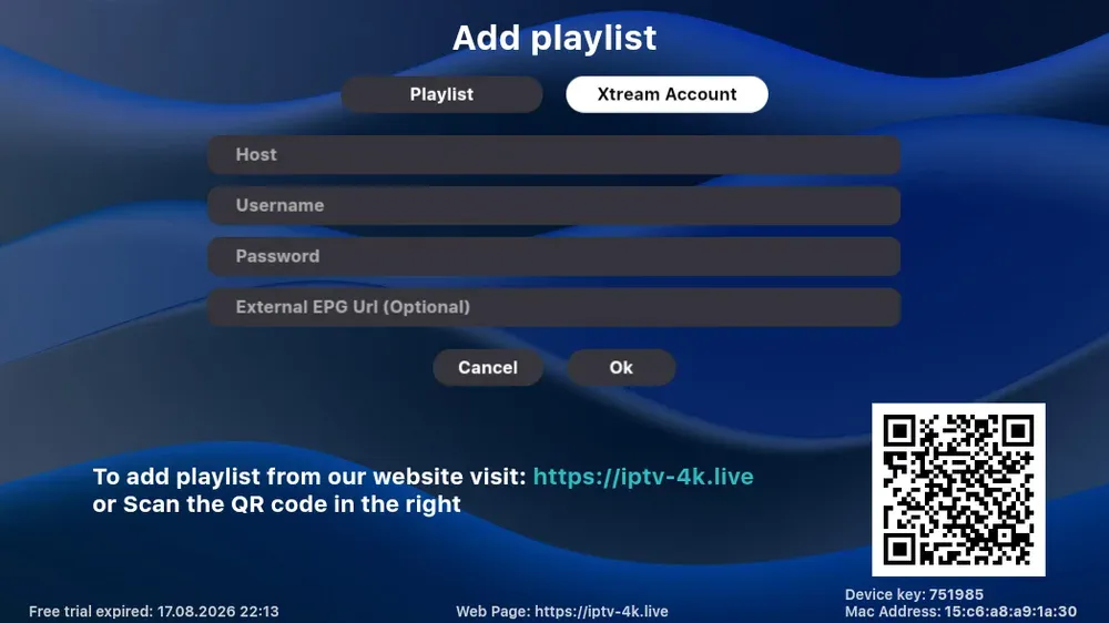 Tela do 4k iptv usado com a Warez TV