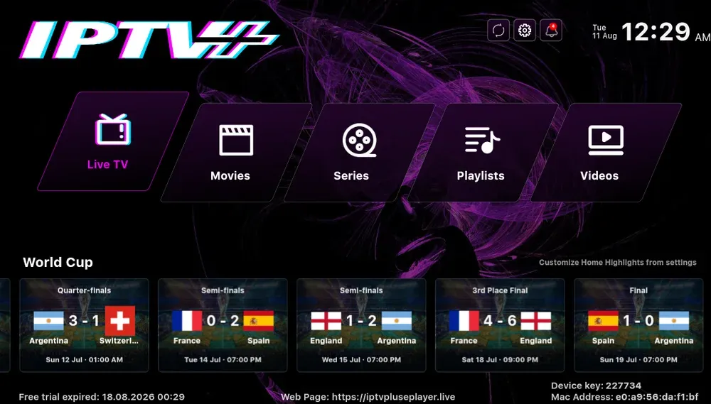 Tela do iptv plus usado com a Warez TV