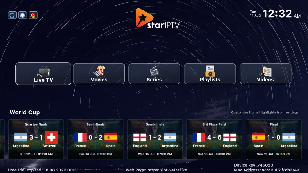Tela do star iptv usado com a Warez TV