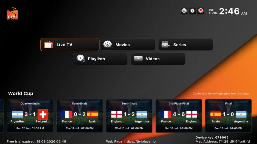 Tela do tiviplayer usado com a Warez TV